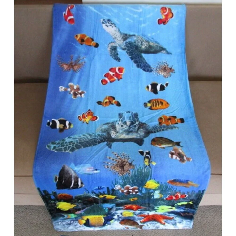 New Hawaiian Sea Turtles Bath Beach Pool Cotton Gift Towel Honu Turtle Coral NIP